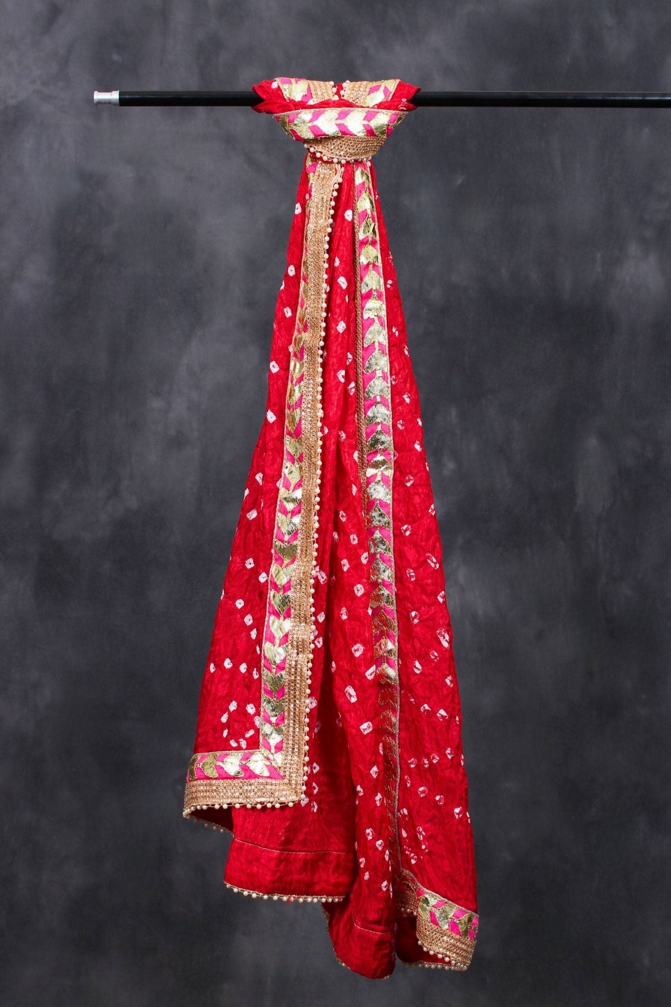 Rajasthani Art Silk Bandhej Bandhani Dupatta with Pearl Work Detailing Dupatta JCS Fashions