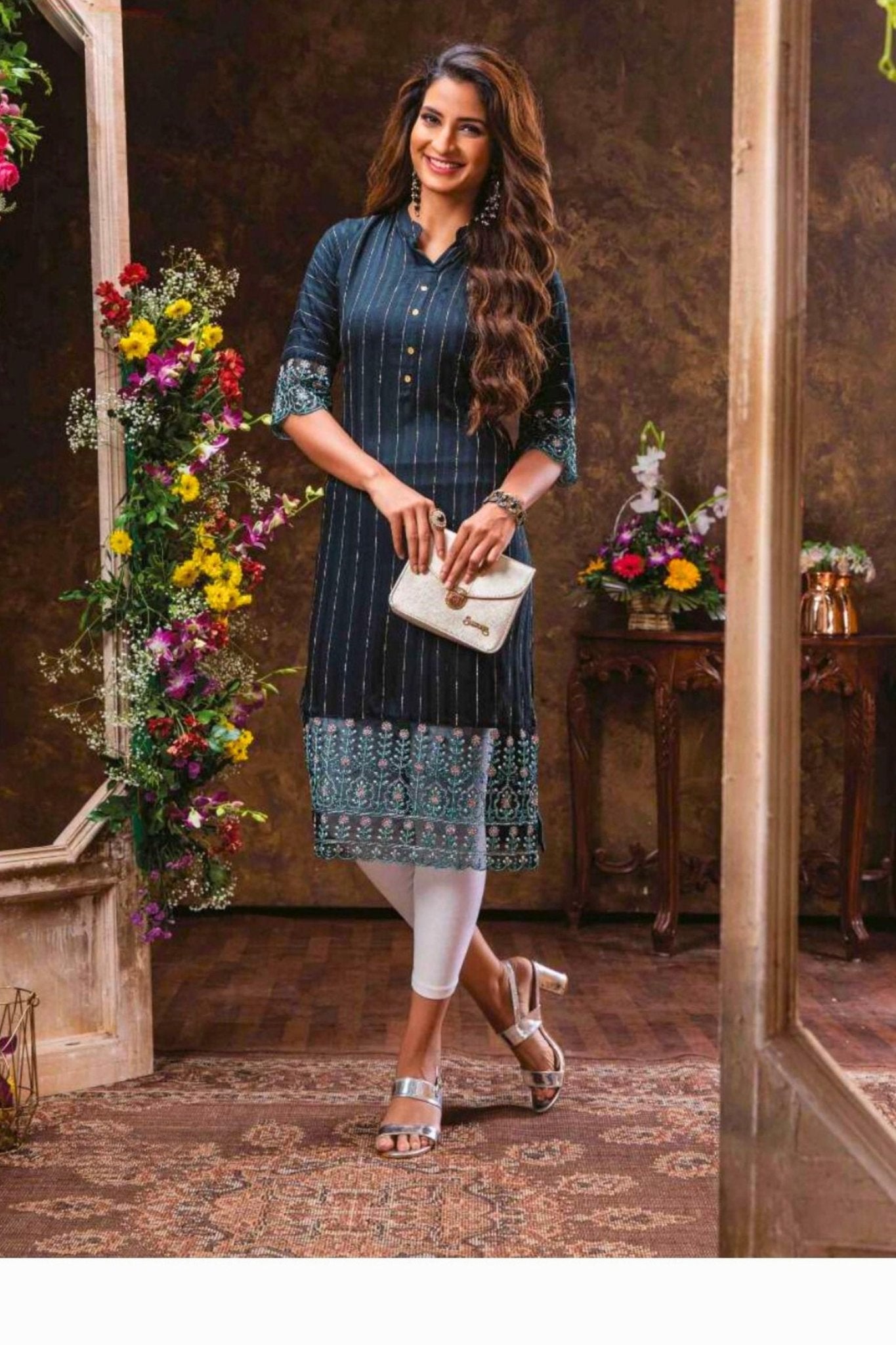 Rayon Embroidered Kurti – Chic & Stylish Ethnic Wear for Women Kurti JCS Fashions Bottle Green XX-Large (44)