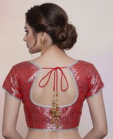 Red Banarasi Brocade Blouse - Zari Work, Readymade