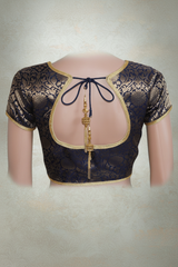 Dark Blue Banarasi Brocade Blouse - Readymade