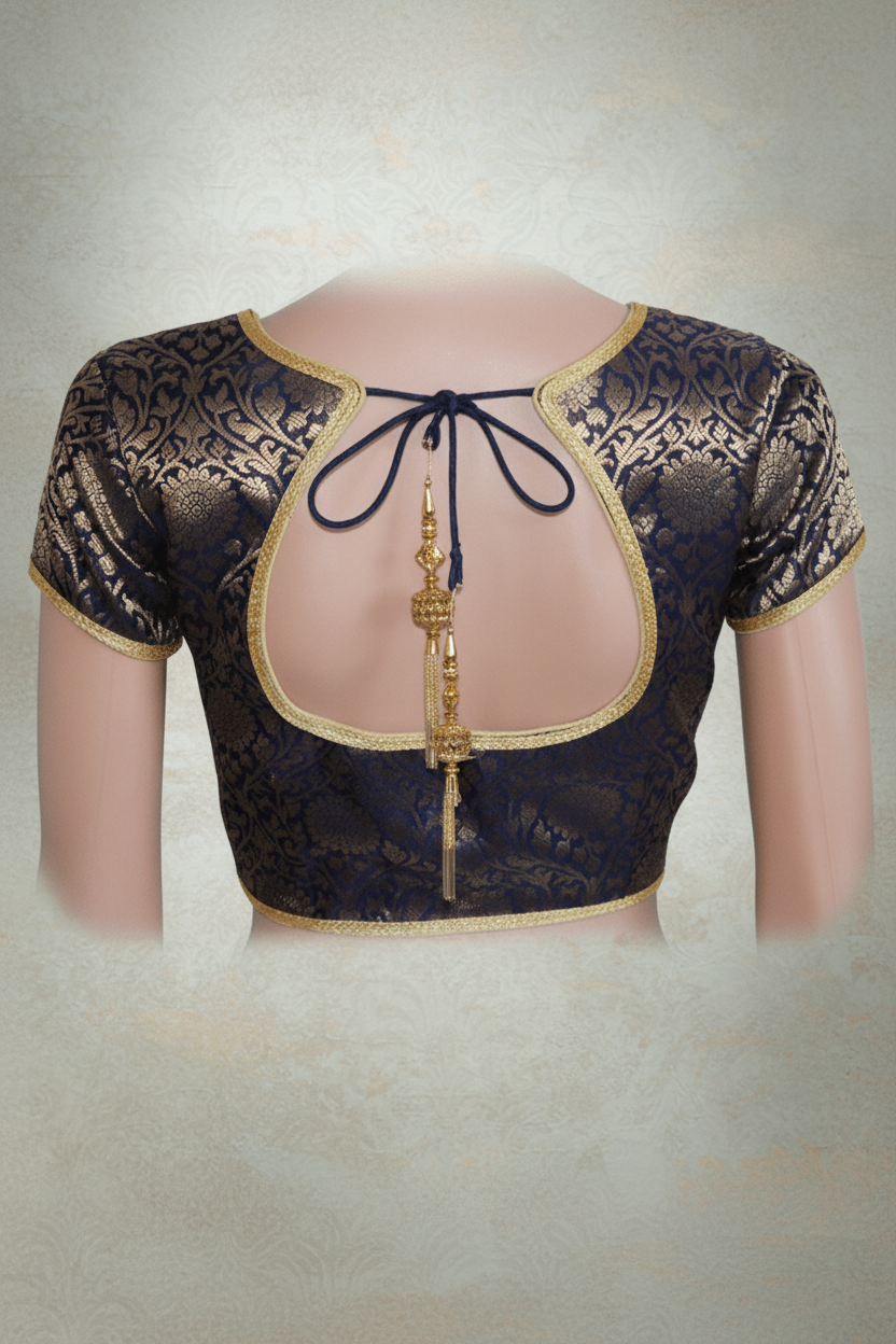 Dark Blue Banarasi Brocade Blouse - Readymade
