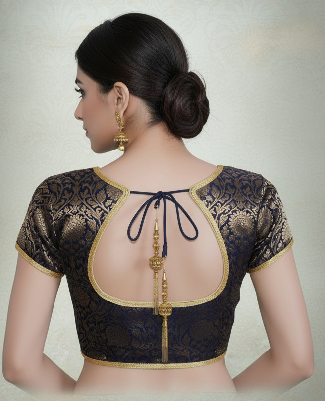 Dark Blue Banarasi Brocade Blouse - Readymade