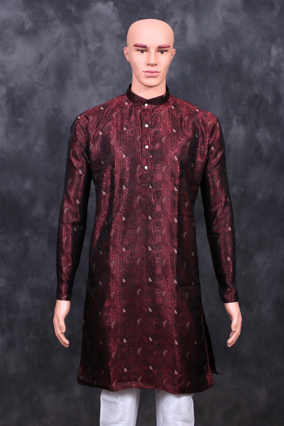 Regal Black Men's Jacquard Kurta – Traditional Elegance by JCS Fashions Men JCS Fashions Maroon Large (40)