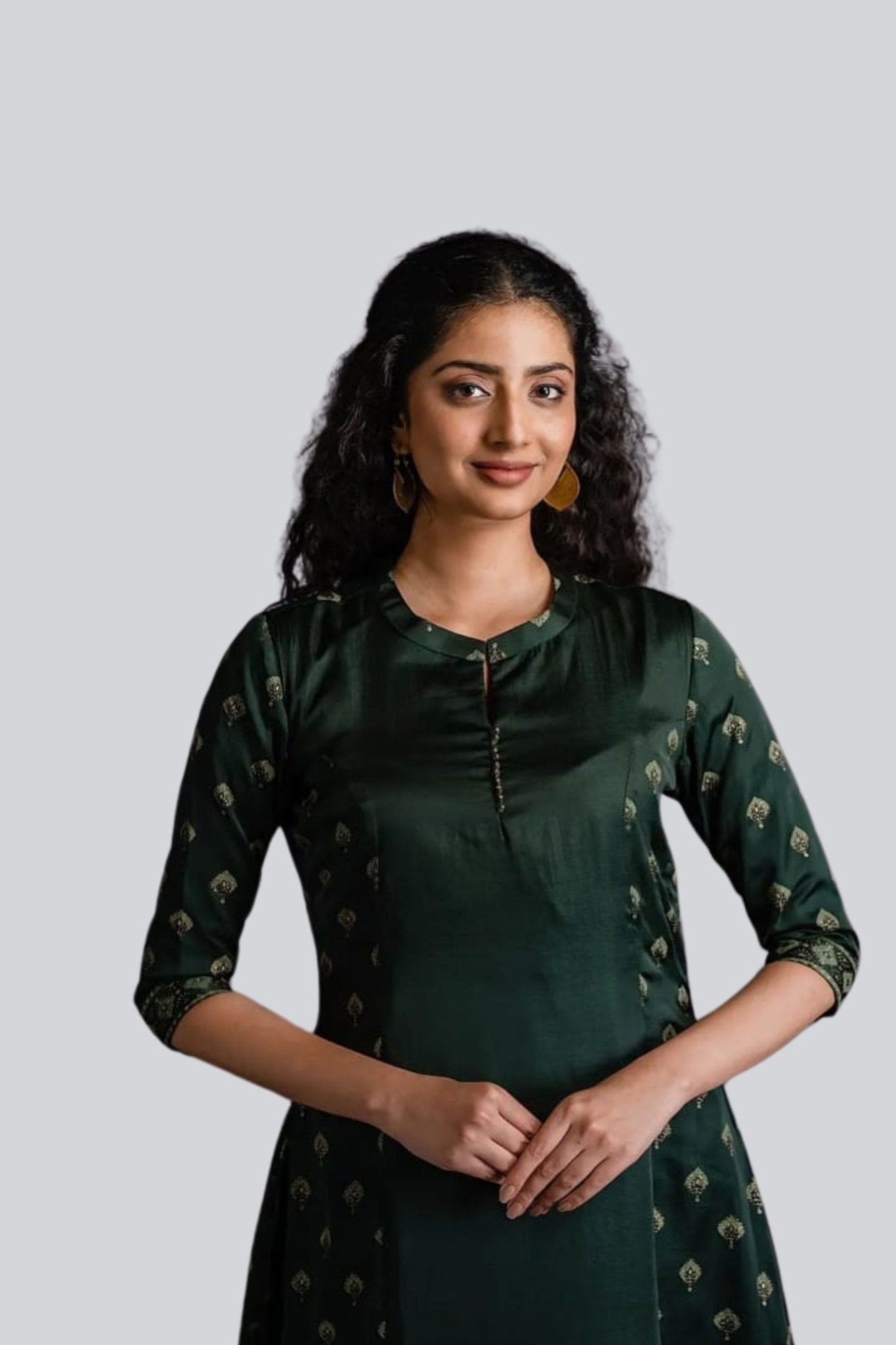 Regal Green Poly Silk Kurti with Stunning Foil Print by JCSFashions KURTI JCS Fashions