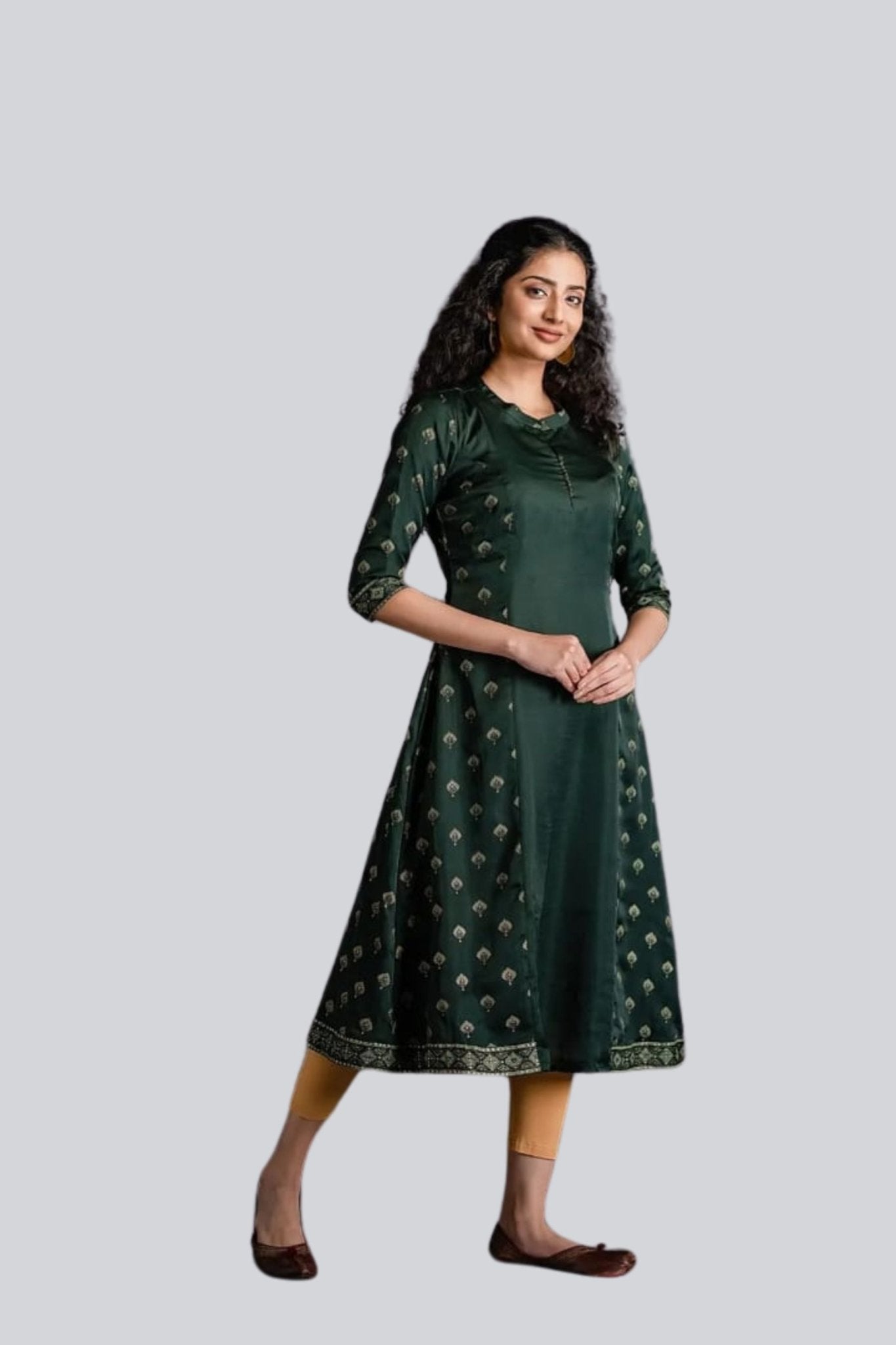 Regal Green Poly Silk Kurti with Stunning Foil Print by JCSFashions KURTI JCS Fashions