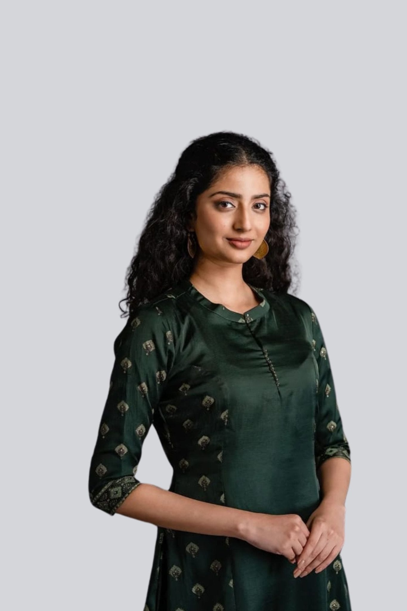 Regal Green Poly Silk Kurti with Stunning Foil Print by JCSFashions KURTI JCS Fashions