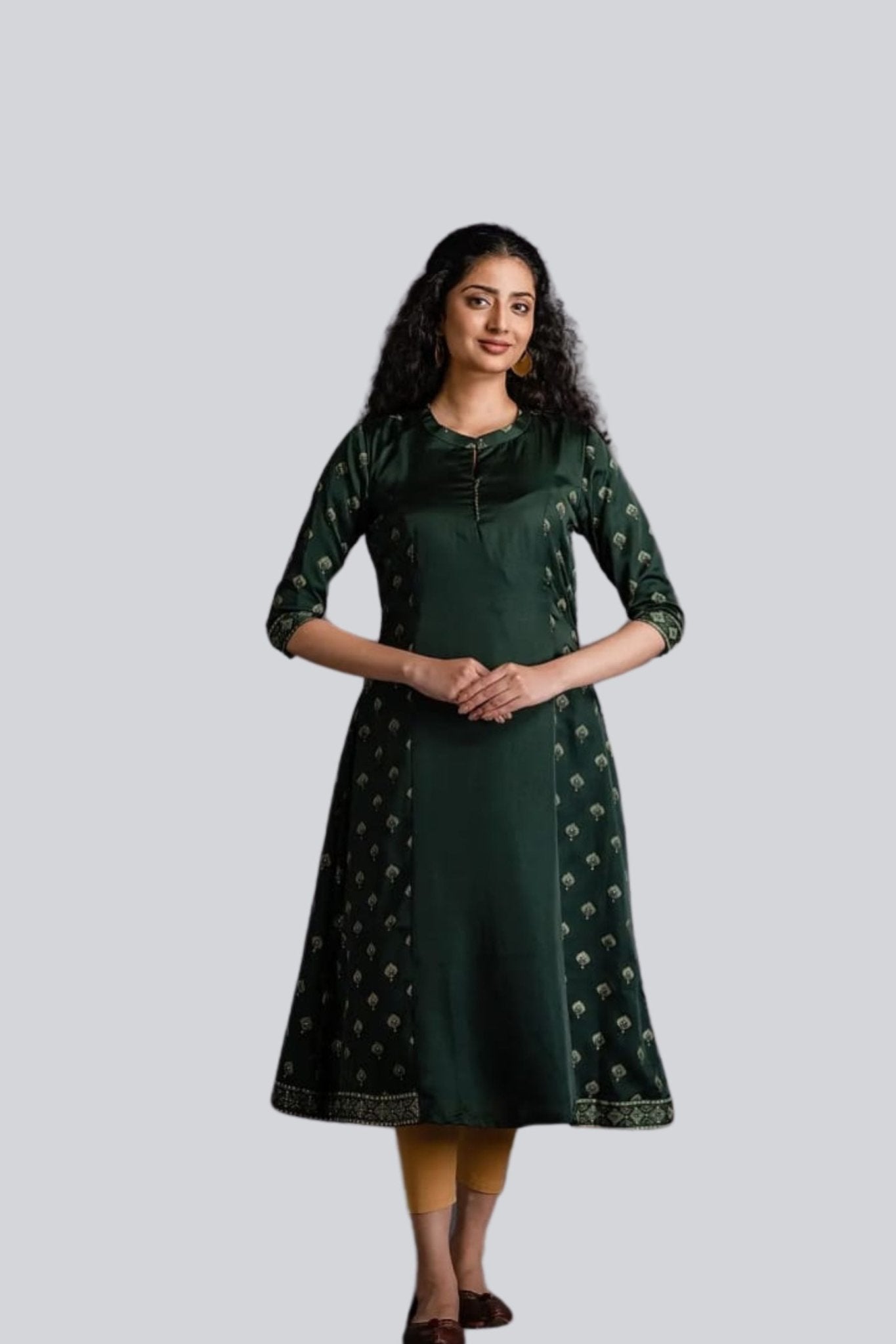 Regal Green Poly Silk Kurti with Stunning Foil Print by JCSFashions KURTI JCS Fashions Green X-Large (42)