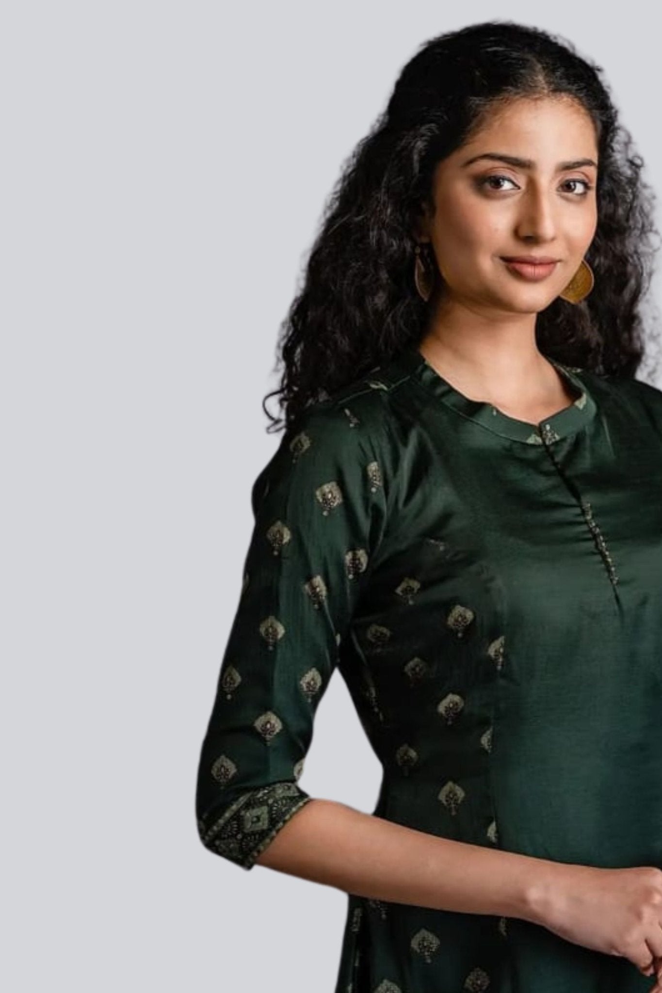Regal Green Poly Silk Kurti with Stunning Foil Print by JCSFashions KURTI JCS Fashions