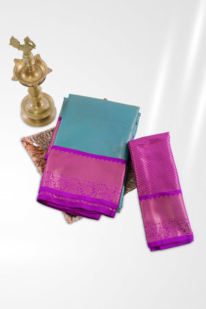 Teal Green Kanchipuram Silk Saree with Gold Zari Weave