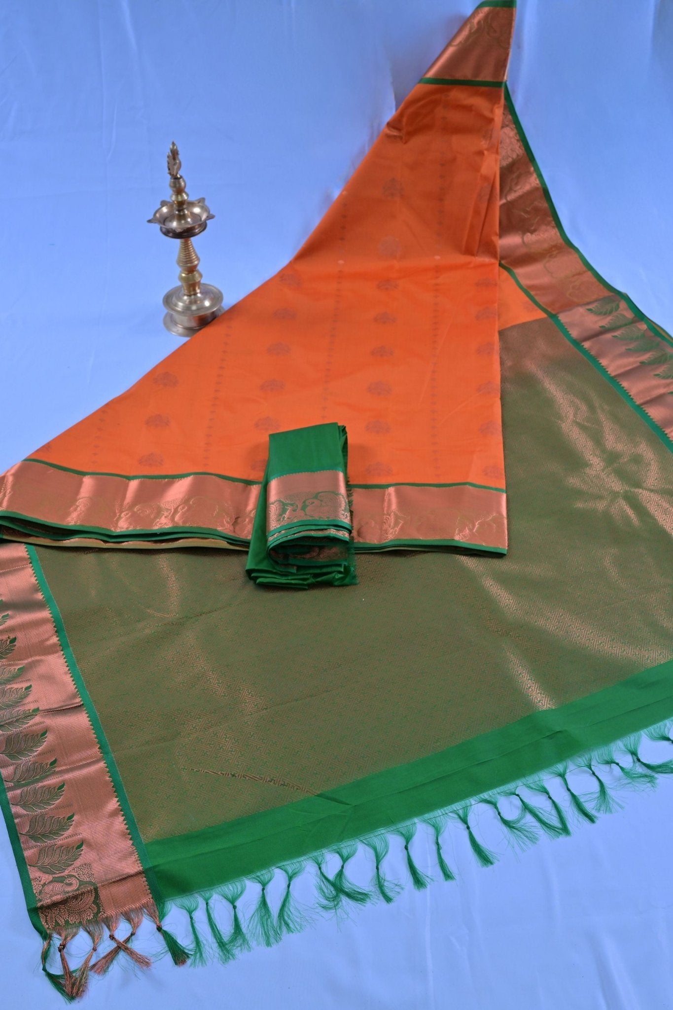 Regal Peacock-Design Saree with Copper Zari Motifs & Double-sided Border Saree JCS Fashions