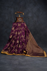 Elegant Festival Saree with Rich Zari Weaves & Trendy Wine Color