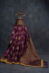 Elegant Festival Saree with Rich Zari Weaves & Trendy Wine Color
