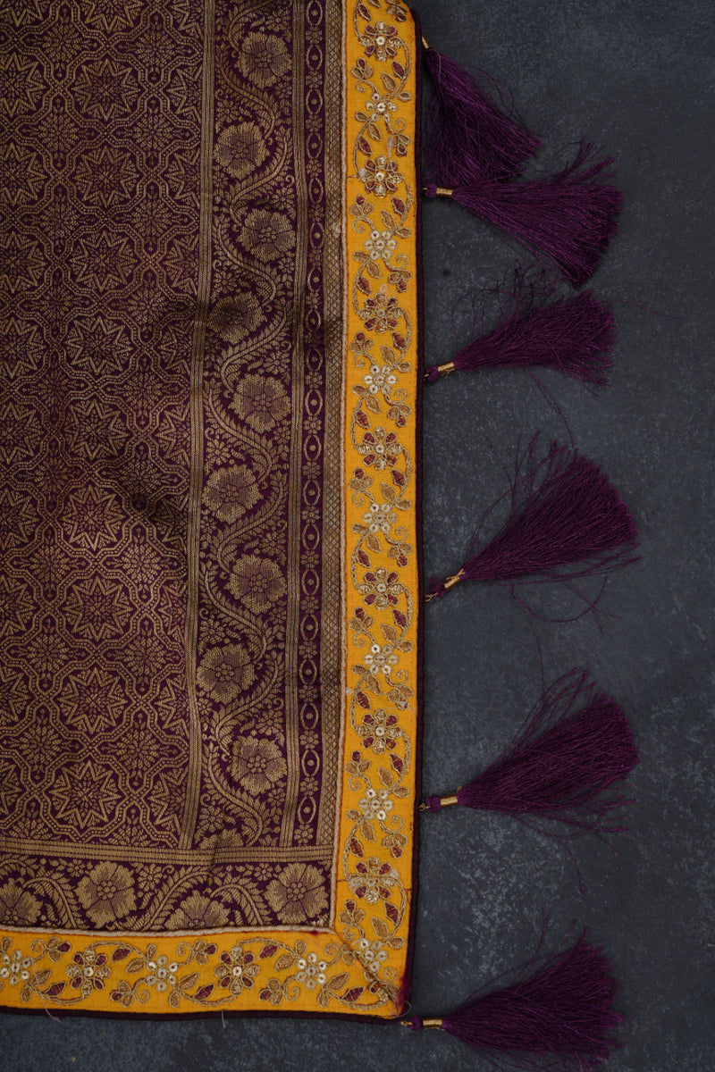 Elegant Festival Saree with Rich Zari Weaves & Trendy Wine Color