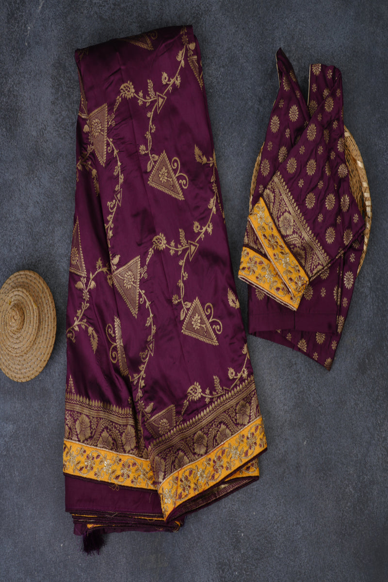 Elegant Festival Saree with Rich Zari Weaves & Trendy Wine Color