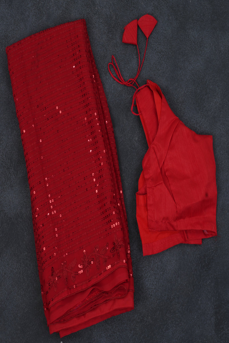 Luxurious Sequins Georgette Saree & Blouse - Party Wear