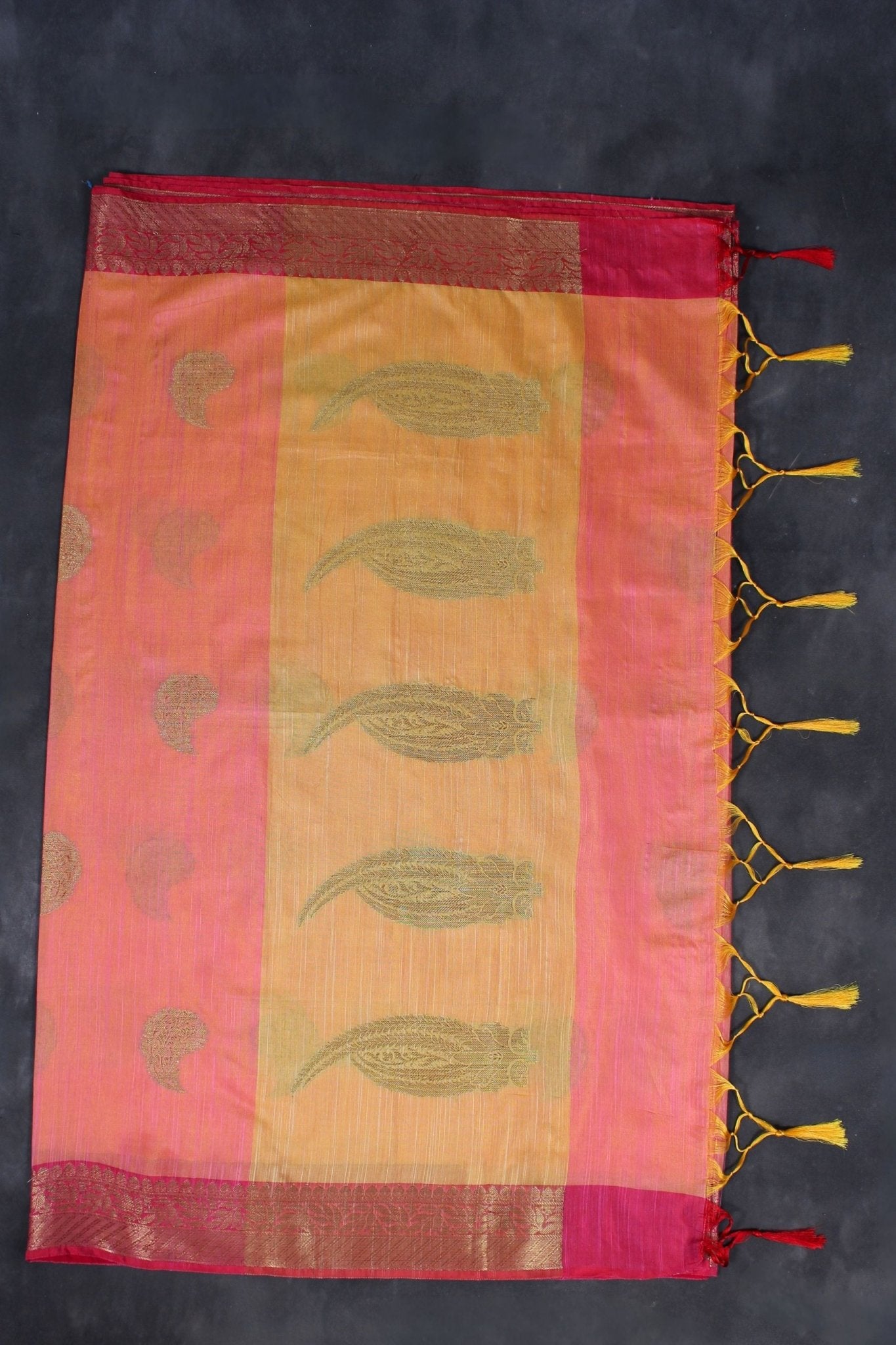 Rich Jute Banarasi Silk Saree with Contrast Pallu & Aari Work Blouse JCS Fashions