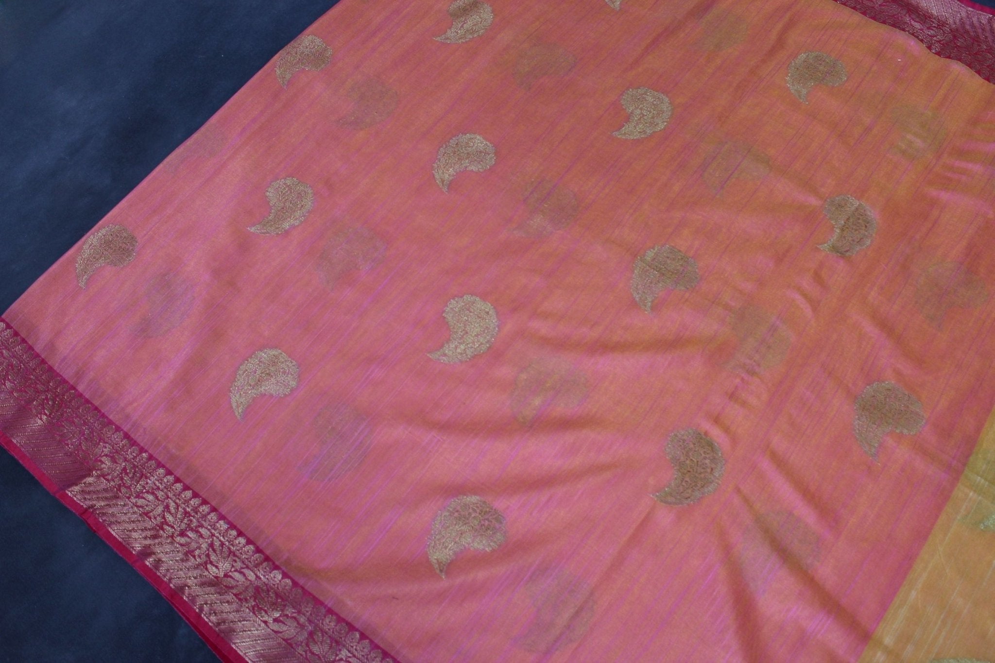 Rich Jute Banarasi Silk Saree with Contrast Pallu & Aari Work Blouse JCS Fashions