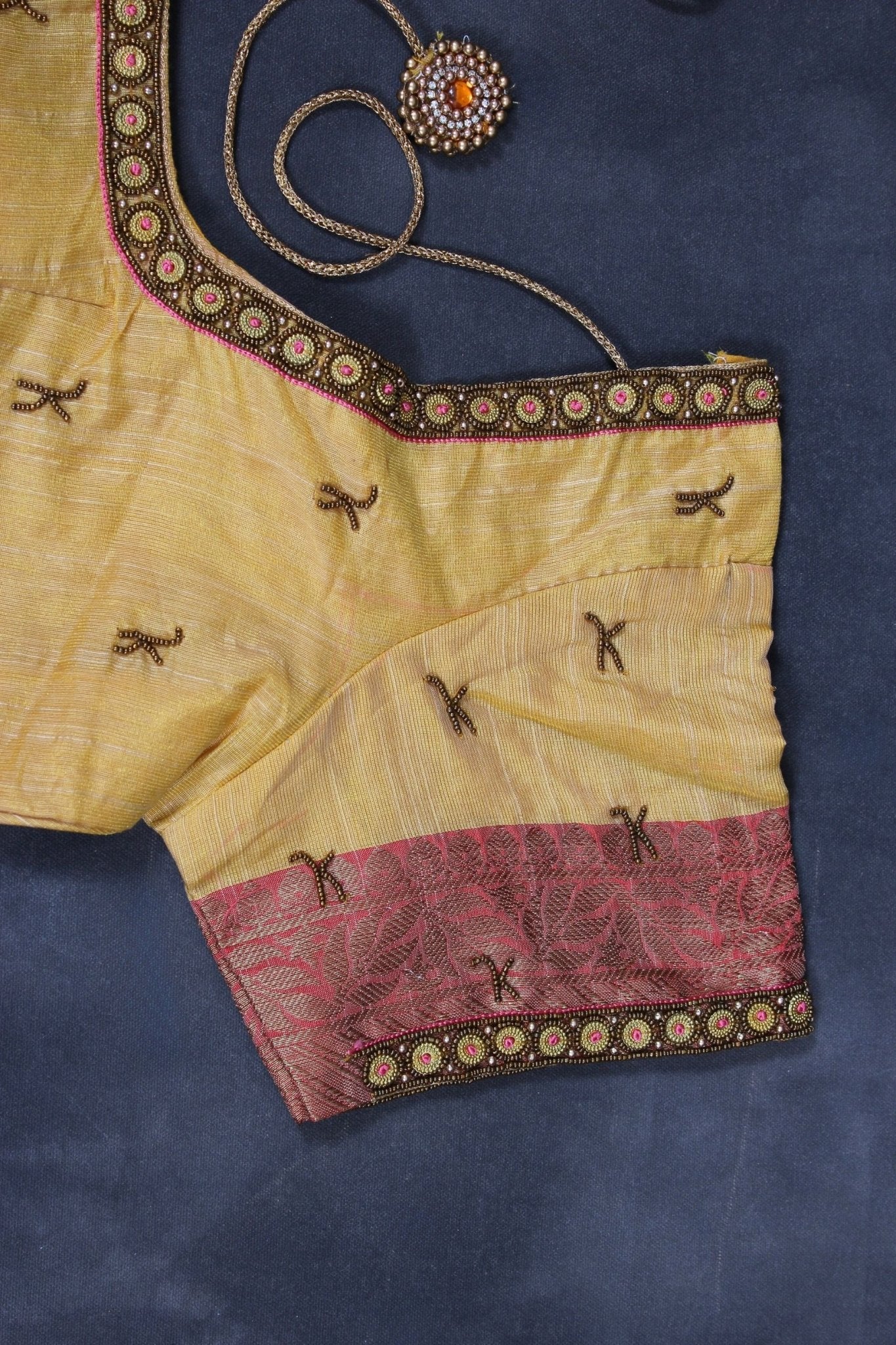 Rich Jute Banarasi Silk Saree with Contrast Pallu & Aari Work Blouse JCS Fashions