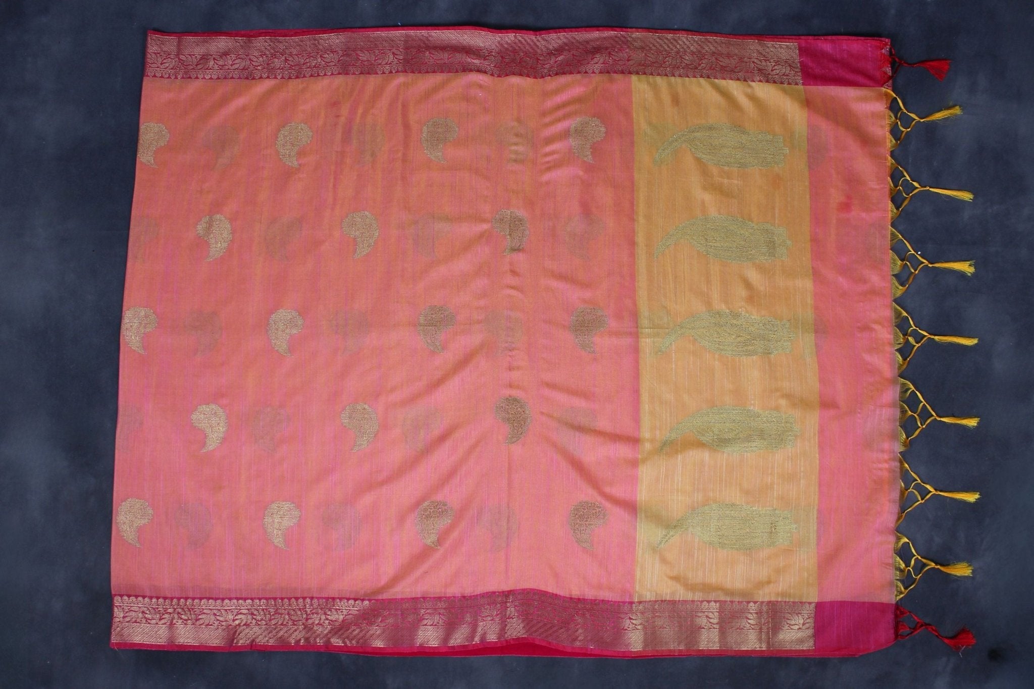 Rich Jute Banarasi Silk Saree with Contrast Pallu & Aari Work Blouse JCS Fashions