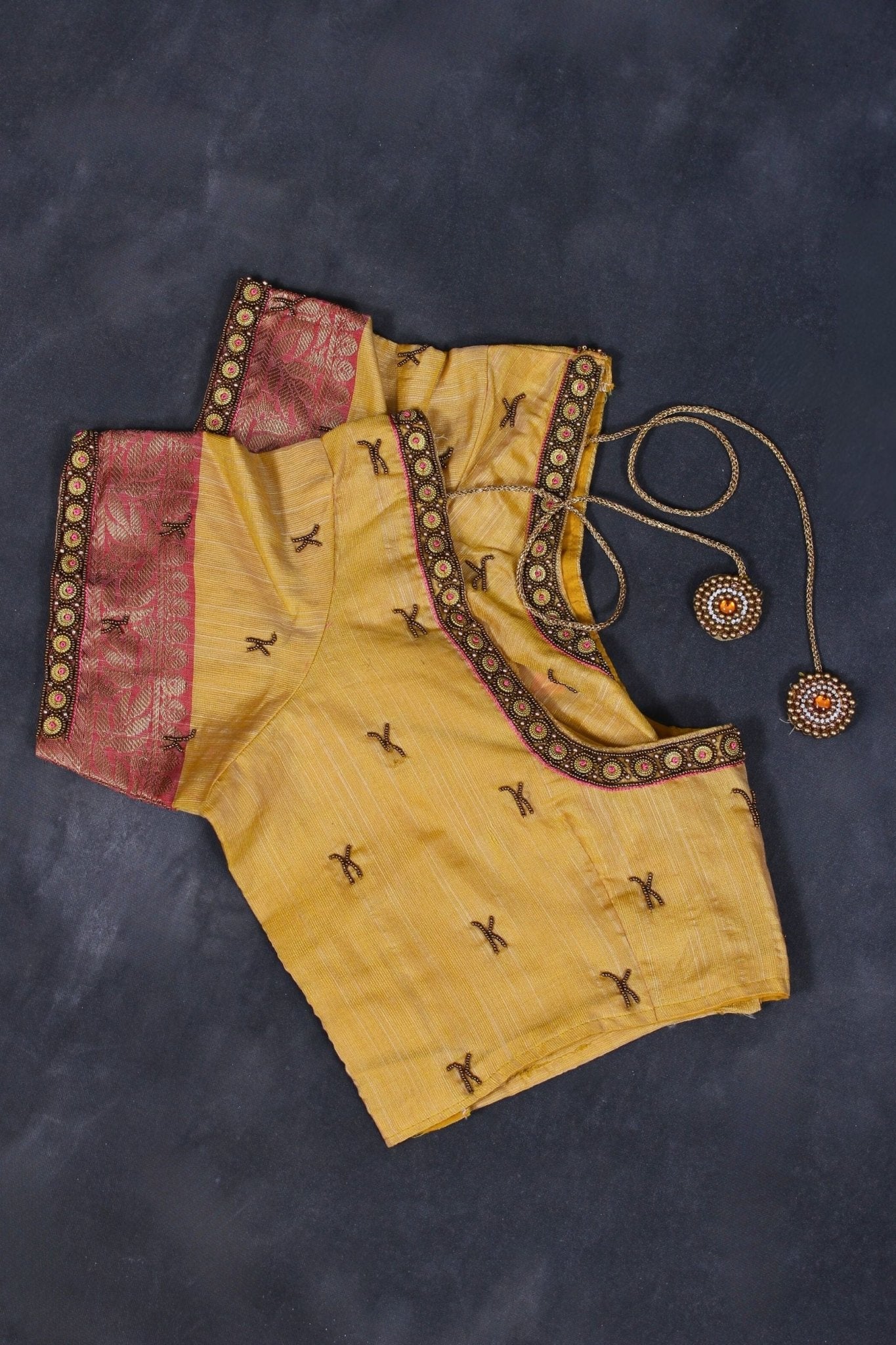 Rich Jute Banarasi Silk Saree with Contrast Pallu & Aari Work Blouse JCS Fashions