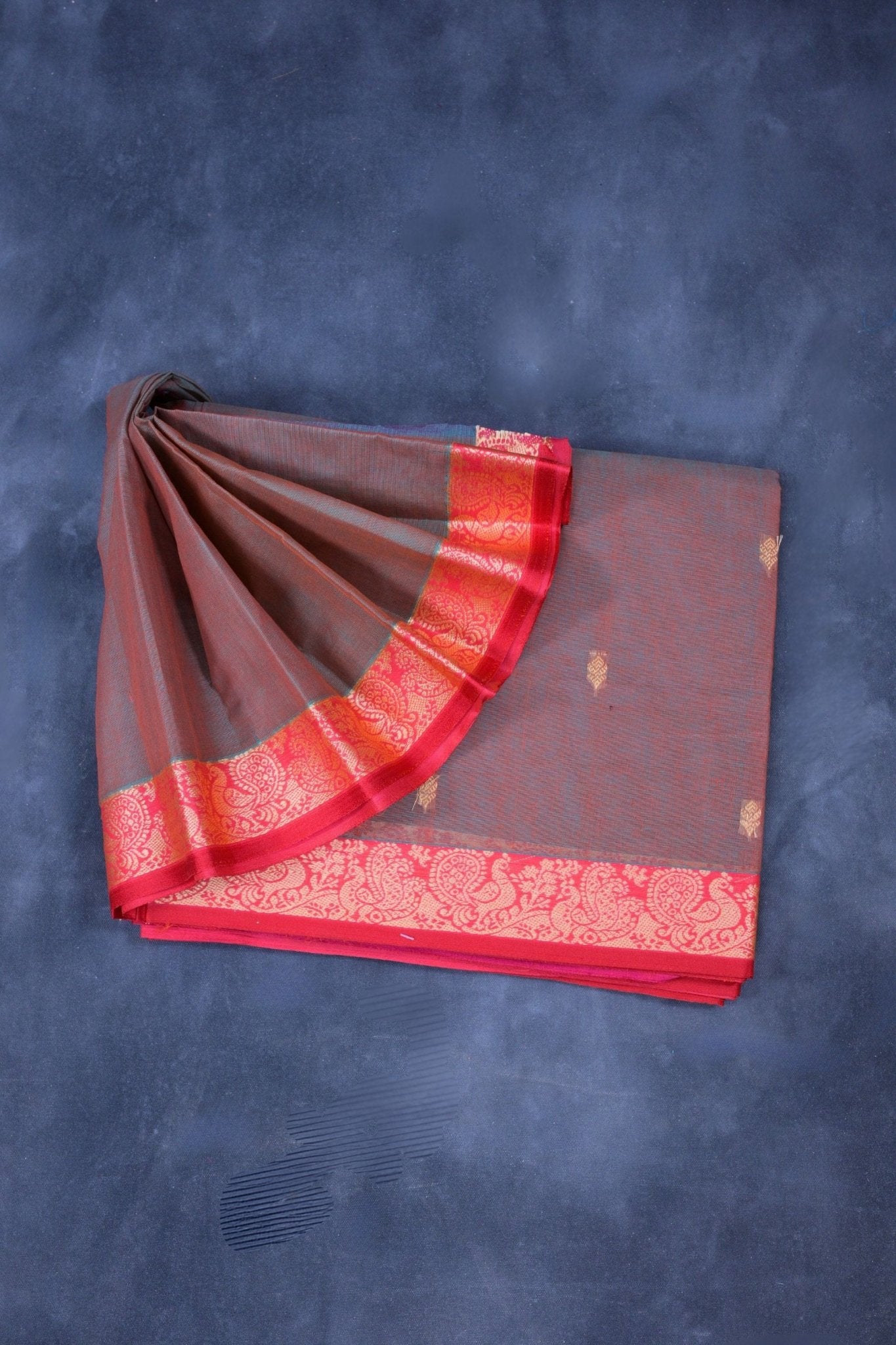 Richly Detailed Cotton Saree: Elegant Blend of Tradition & Modernity Saree JCS Fashions Dark Green/Orange 5.5 meters
