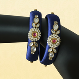 Royal Blue and Red Stone with Aari Work Fancy metal bangles