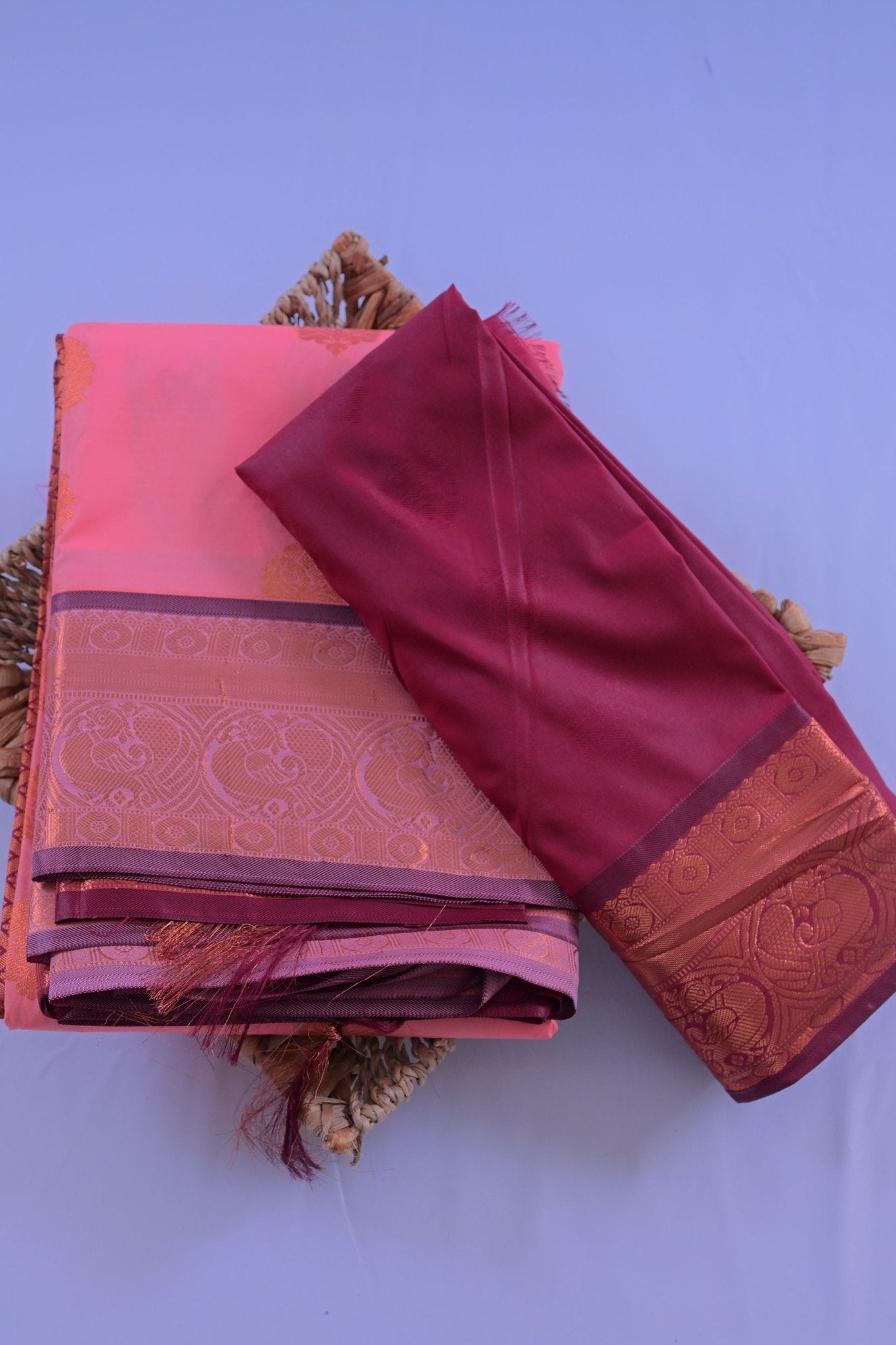 Royal Peacock Motif Border Saree - Traditional Wear by JCSFashions Saree JCS Fashions Light Pink 5.5 meters