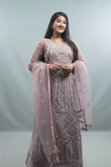 Royal Splendor Embroidered Net Gown with Dupatta Set KURTI JCS Fashions