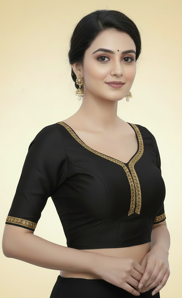 Gold Saree Blouse - Sabyasachi Cut, Ready-Made