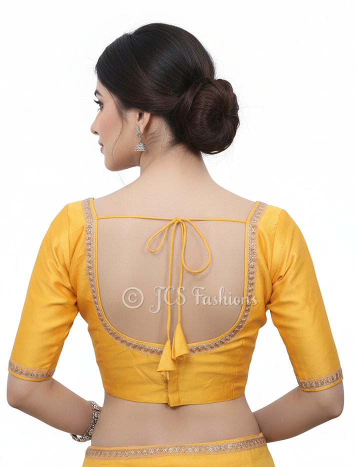 Gold Saree Blouse - Sabyasachi Cut, Ready-Made