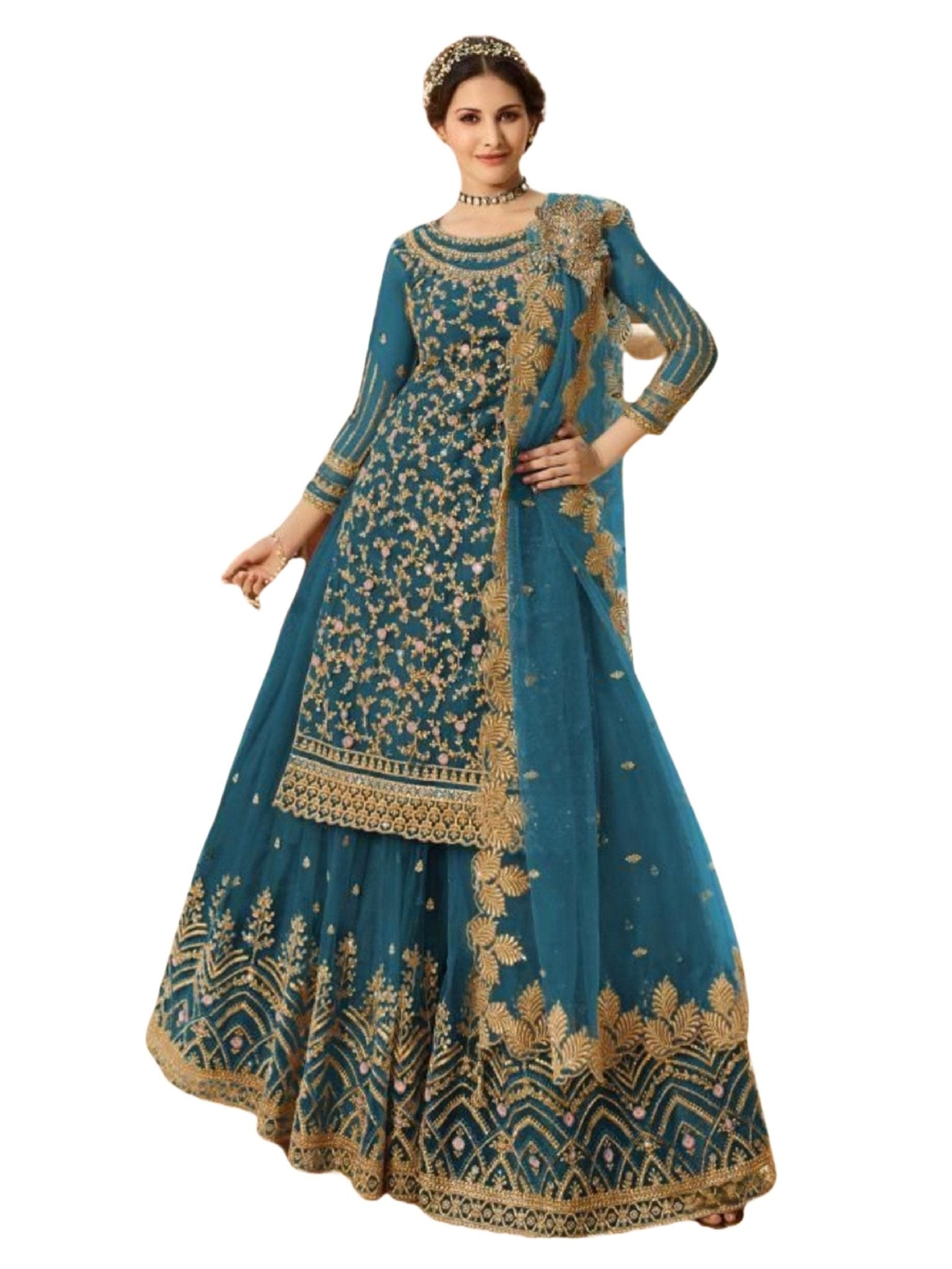 Salwar Kameez With Skirt in Sea Blue - JCS Fashions