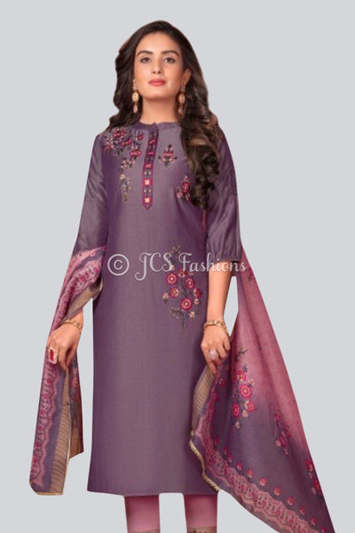 Salwar Set Featuring Silk Top with Pant and Dupatta KURTI JCS Fashions Mauve Medium (38)