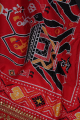 Satin Silk Patola Saree in Imperial Black & Red Ikkat design with Stitched Blouse Saree JCS Fashions