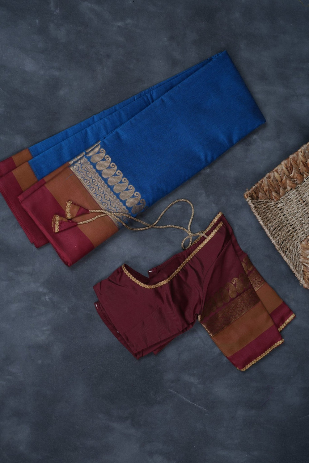 Silk Cotton Saree with Zari Border, Line Pallu and Stitched Blouse SAREE JCS Fashions Blue 5.5 meters