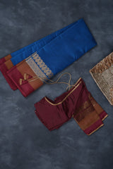 Silk Cotton Saree with Zari Border, Line Pallu and Stitched Blouse SAREE JCS Fashions Blue 5.5 meters