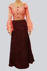Silk Crop Top Lehenga Set - Elegant 2-Piece Ensemble | Size 40" LEHENGA JCS Fashions Peach/Purple Large (40)