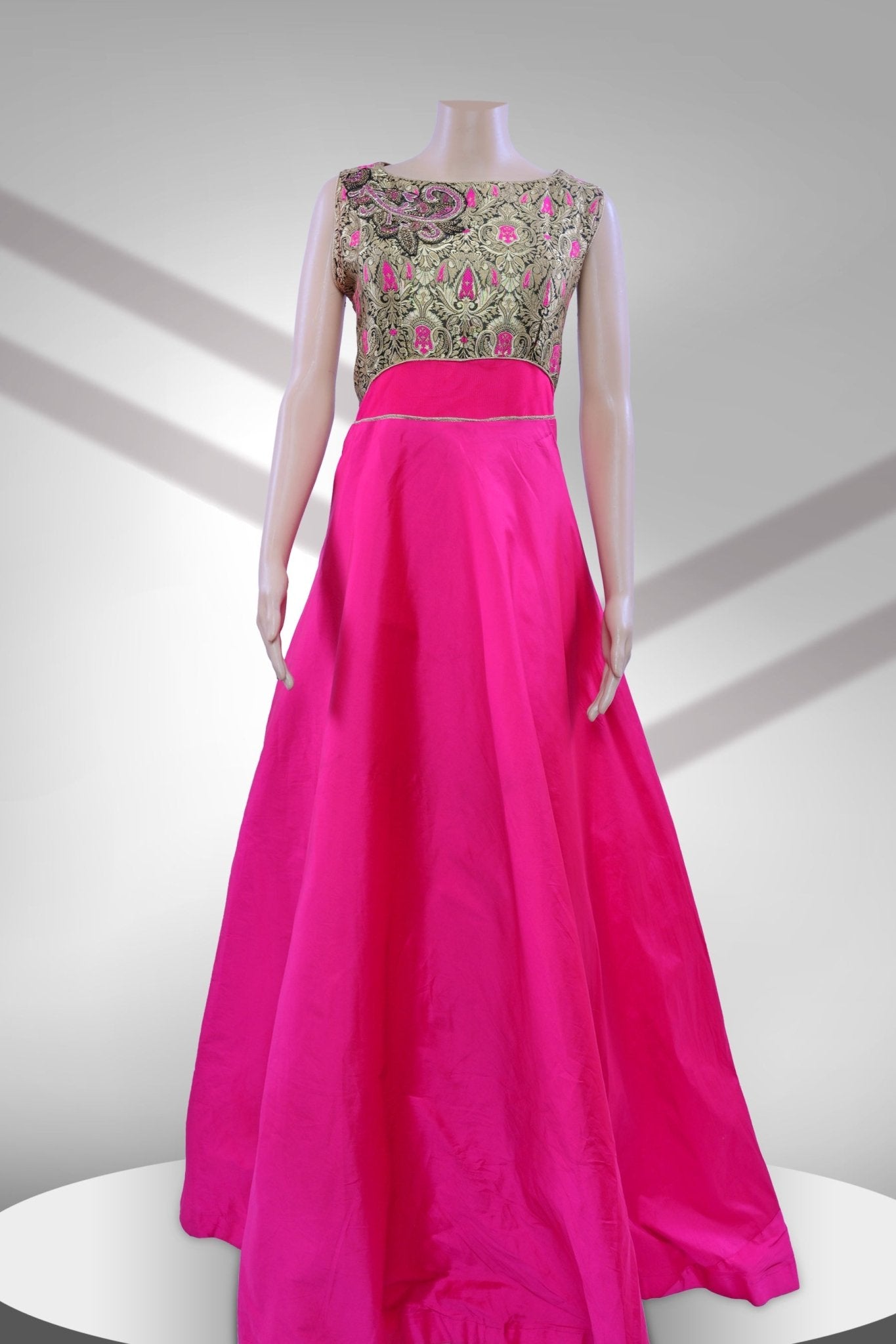 Silk Full Flare Anarkali Long Gown With Banarasi Brocade design - JCS Fashions