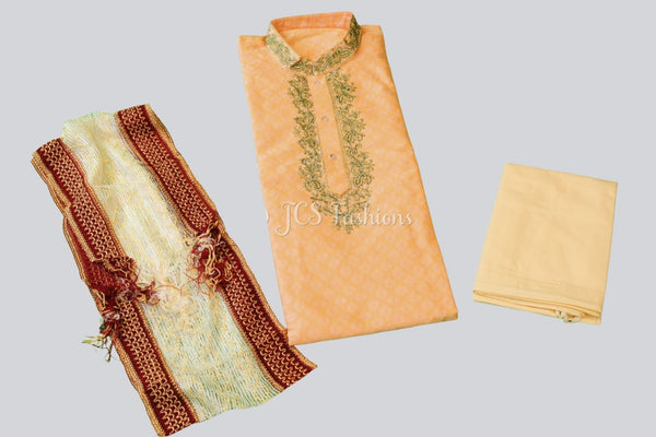 Luxury Silk Kurta Pajama Set – Zari Embroidery for Weddings & Festivals MEN JCS Fashions Tan Small (36)