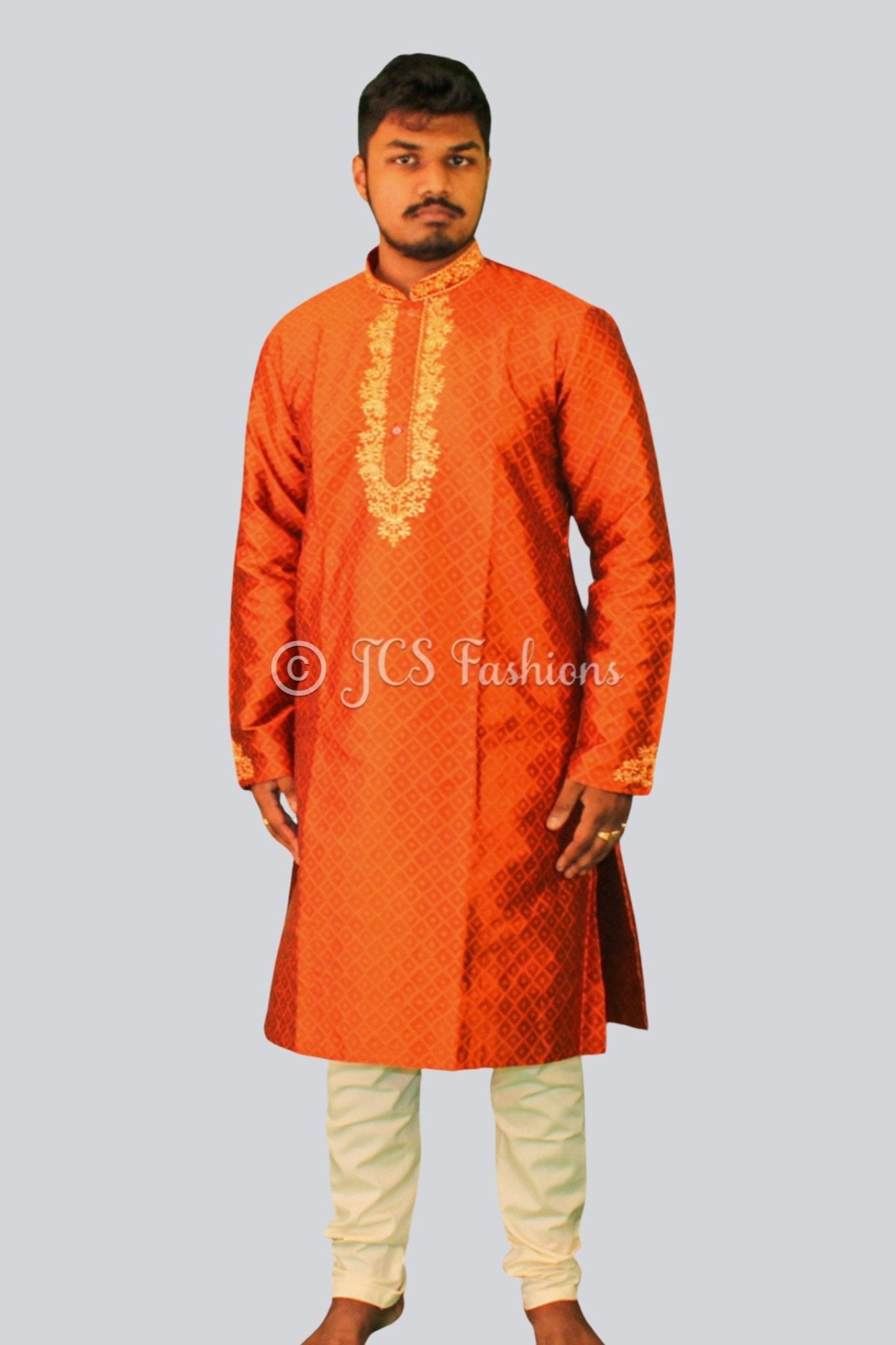 Silk Kurta Pajama Set with Embroidery and Zari Work - JCS Fashions MEN JCS Fashions Brown Small (36)