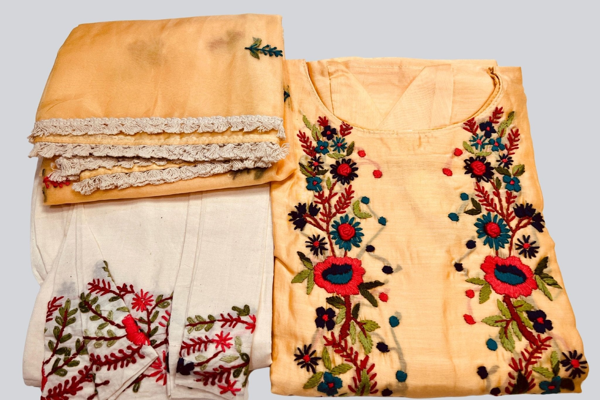 Silk Kurti with Elegant Thread Work & Organza Dupatta | Festive Wear - JCS Fashions