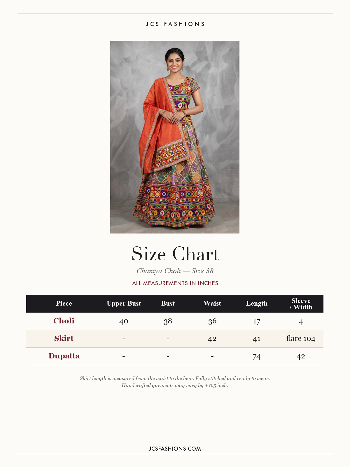 Size Chart — Chaniya-3