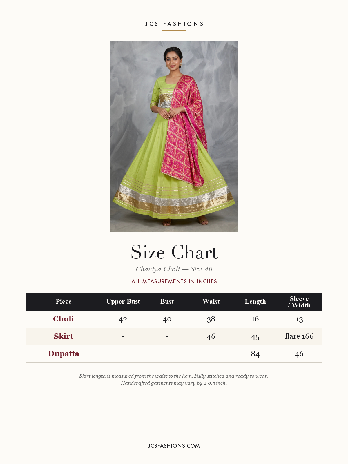 Size Chart — Chaniya-74