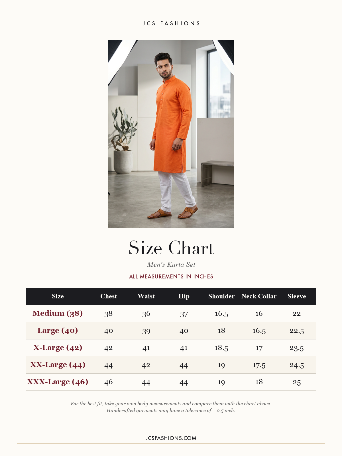 Size Chart — Orange Men's Cotton Kurta: Breezy meets