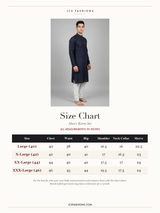 Size Chart — Navy Men's Lakhnavi Kurta: Embroidered Chikankari