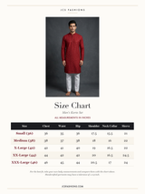 Size Chart — Maroon Men's Lakhnavi Kurta with Resham & Sequin Detail