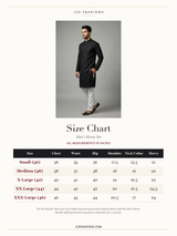 Size Chart — Black Men's Lakhnavi Kurta with Resham and Sequence