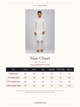 Size Chart — Chic White Hand-Woven Jacquard Men's Kurta for Weddings and Parties