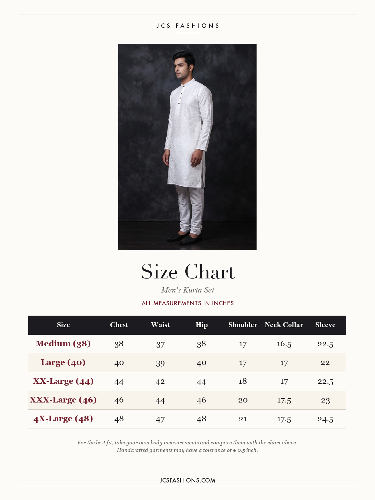 Size Chart — Chic Men's Diamond Pattern Kurta - Regal Design and Premium Comfort