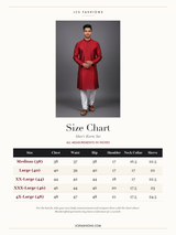 Size Chart — Red Diamond Pattern Men's Kurta: Classy & Modern Fit