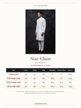 Size Chart — White Men's Diamond Patterned 100% Cotton Kurta